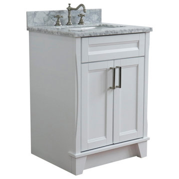 25" Single Sink Vanity, White Finish With White Carrara Marble