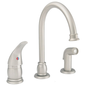 Single Lever Kitchen Faucet With Matching Spray, Brushed Nickel