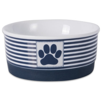 DII Pet Bowl Paw Patch Stripe Nautical Blue Small 4.25dx2h