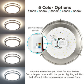 16" LED Flush Mount Ceiling Light 5 Color Option Dimmable 24W 1960 Lumens