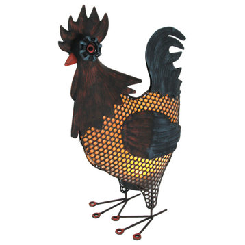 Industrial Farmhouse Brown Metal Rooster Battery Powered Accent Light