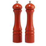 Chef Specialties Company - Chef Specialties Pro Series Pepper and Salt Mill Set, Orange, 10" - The Autumn Hues of this Butternut Orange 10" pepper mill and salt mill set will add a touch of color to your table.  Crafter from New England hardwood, we fit this pepper mill with our own Pennsylvania stainless steel mechanism.   Fully adjustable from coarse to fine grinds.  The salt mill has a durable ceramic mechanism. The grinding mechanism carries a limited lifetime guarantee.  This guarantee does not cover normal wear, accidental damage, or any use not in accordance with the instructions provided.