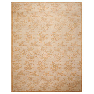 8'1''x10'5'' Hand Knotted Wool Floral Oriental Rug Taupe, Caramel