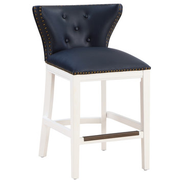 Marco Midnight Blue Faux Leather and White Wood Counter Stool
