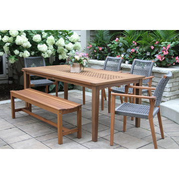 6-Piece Eucalyptus Checkerboard Dining Set With Rope Chairs