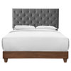 Rhiannon Diamond Tufted Upholstered Fabric Queen Bed, Walnut Gray