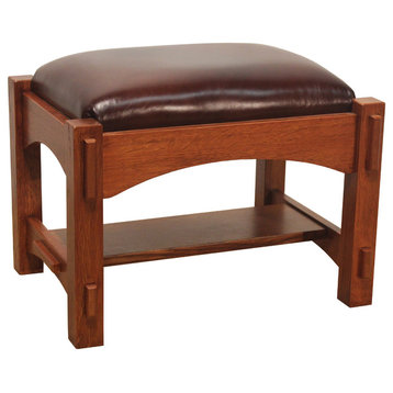 Mission Solid Oak Leather Foot Stool Ottoman
