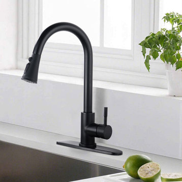 Pull Down Single Handle Kitchen Faucet, Matte Black