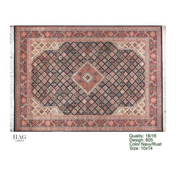 H.A.G. Hand Knotted Carpet 16/16 Quality Navy/Rust - Floor Rugs