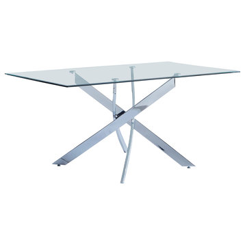 Alison Contemporary Rectangle Glass Dining Table, Silver
