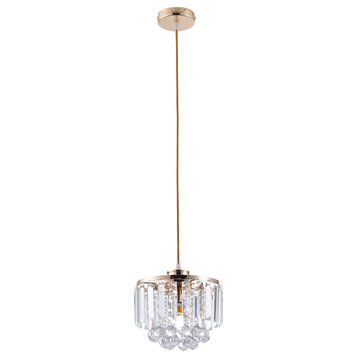 1-Light Contemporary Crystal Bars and Beads Pendant Lighting Chandelier, Gold