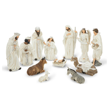 12-Piece Ivory Resin Nativity Figurine Set
