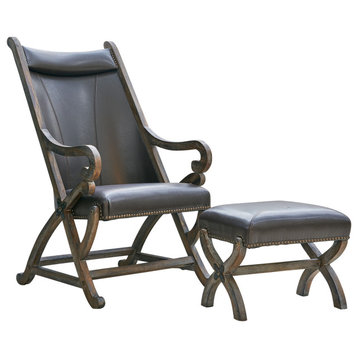 Odessa Chair and Ottoman Set, Brown