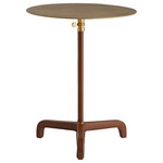 Arteriors Home - Addison Accent Table, Brushed Brass, Leather, 16"W (DC2016 3JRUT) - Who knew that leather and metal could make such a refined pairing? Bi-tonal finished brass forms the structure; the top has a brushed finish while the adjustable stem and accents have an antiqued golden hue. Taking a cue from fashion houses Celerie designed the cognac leather wraps to feature exposed stitching that celebrates craftsmanship.