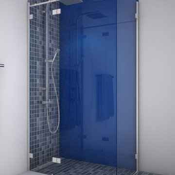 1 fixe – 1 porte glace-glace 180° – 1 retour - 1 raidisseur parallèle carré ou