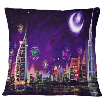 Eid Celebration in Dubai Cityscape Digital Throw Pillow, 16"x16"