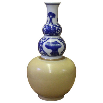 Chinese Blue White Porcelain Gourd Shape Graphic Scenery Vase Hcs4481