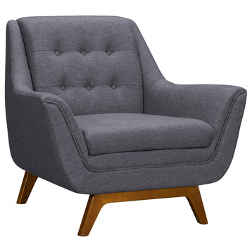 Broome Mid-Century Sofa Chair, Champagne Wood Finish and Dark Gray Fabric