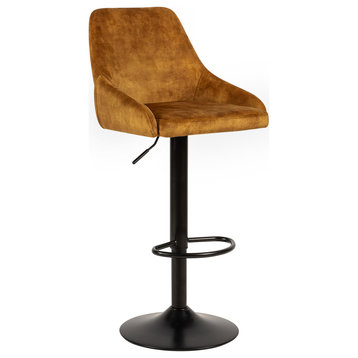 Velvet Adjustable Bar Stool  Brown Upholstered Bar Chair Dining Room Set of 2
