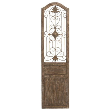 Brown Wood Rustic Scroll Door Inspired Wall Decor with Metal Wire 19" x 1" x 72"