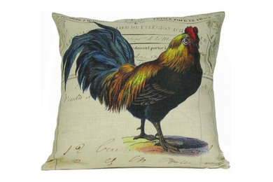 Blue Tailed Rooster Throw Pillow  18" x 18"