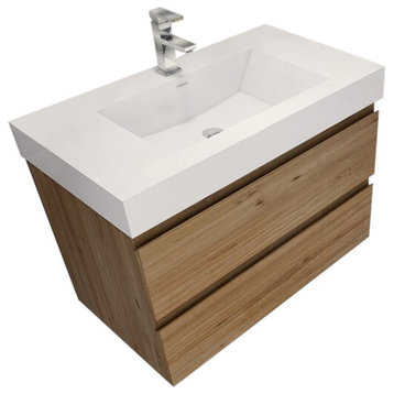 36" Wall Mount Vanity With Reinforced Acrylic Sink, Natural Oak