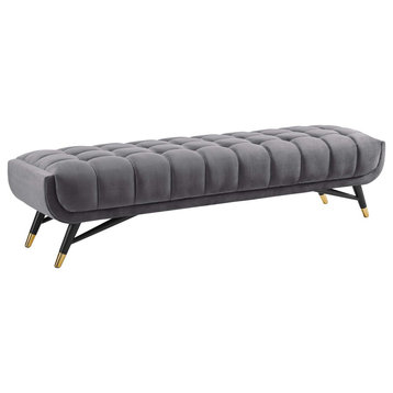 Adept Upholstered Velvet Bench, Gray