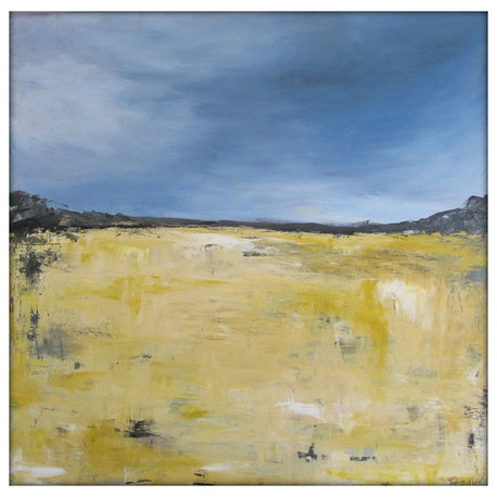 Abstract Landscape Modern Minimalist Acrylic Painting on Canvas, 36x36, Yellow
