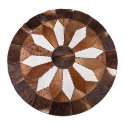 Premium Handmade Cowhide Patchwork Area Rug Round Hair-on-Hide Brown White 5'11" - Area Rugs