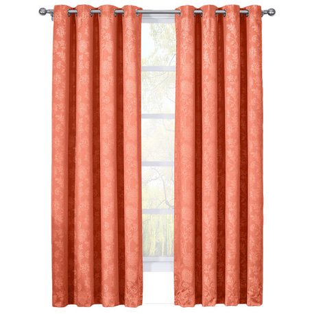 Fannie 100% Blackout Woven 2PC Panels, Coral, 108"x96", Set of 2