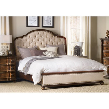 Hooker Furniture Leesburg Upholstered Queen Bed with Wood Rails in Mahogany