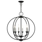 Livex Lighting - Livex Lighting Milania 6 Light Black With Brushed Nickel Accents Chandelier - Add fresh style to an entryway, dining room and more. Clean, elegant curves define this handsome Milania pendant design. Inspired by classic cottage and continental style lighting, it comes in a black finish on the orb shaped frame and canopy with brushed nickel finish candles.