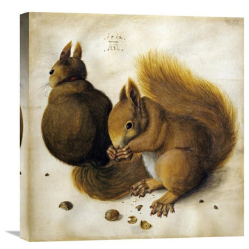 "Two Squirrels, One Eating a Hazelnut" Artwork, 21" x 22"