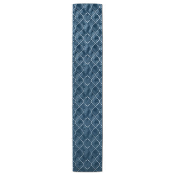 Blue Ogee Pattern 16x90 Cotton Twill Runner