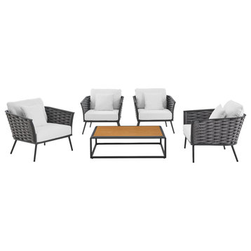 Stance 5 Piece Outdoor Patio Aluminum Sectional Sofa Set Gray White -3321