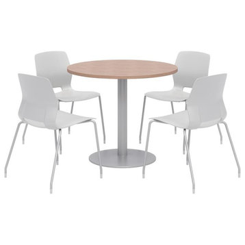 Olio Designs Round 36in Lola Dining Set - Cherry Table - Gray Chairs