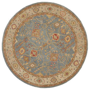 Safavieh Antiquity Collection AT314 Rug, Blue/Ivory, 3'6" Round
