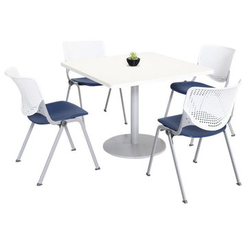 KFI 42" Square Dining Table - White Top - Kool Chairs - White/Navy