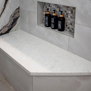Master Bath with Refaced Vanity and Full Height Porcelain Tile Shower Walls