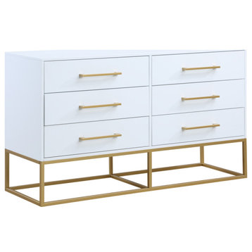 Maxine Wood Dresser With Durable Brushed Gold Metal Base, Rich White Finish