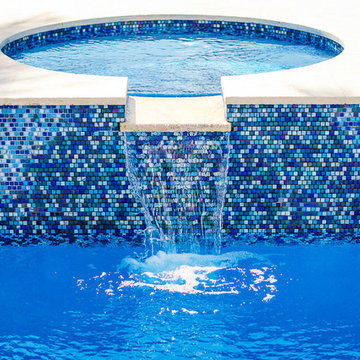 Lap Pool Classic Straight Edge Design With a Raised Spa in Aventura, Florida