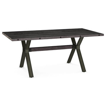 Amisco Laredo Distressed Wood and Metal Dining Table in Dark Gray/Gun Metal