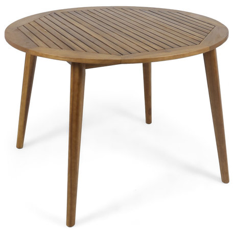 GDF Studio Nick Outdoor Acacia Wood Round Dining Table, Teak Finish