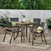 Astin Outdoor Acacia Wood 4 Seater Square Dining Set with Mesh Seats, Gray Finis