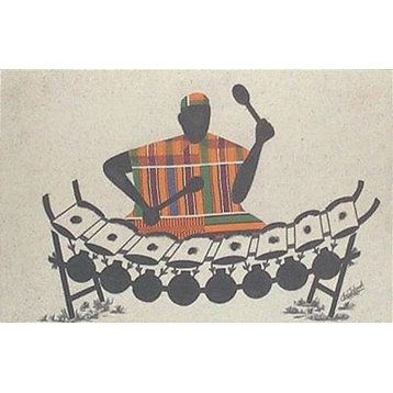 Handmade Xylo Player Kente cloth wall art - Ghana