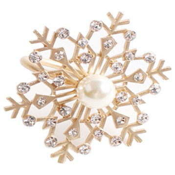 Decorative Christmas Metal Napkin Rings - Set of 4, Matte Gold Snowflake