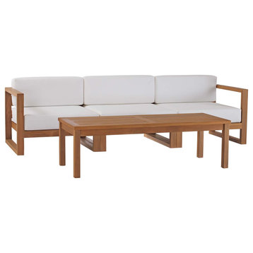 Upland Outdoor Patio Teak Wood 4-Piece Furniture Set, Natural White