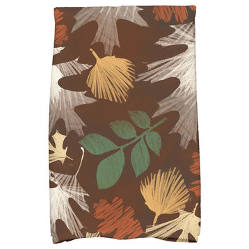 Watercolor Leaves Floral Print Kitchen Towel, Brown