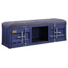 Industrial Storage Bench, Cargo Design With 2 Cabinets & Cushioned Seat, Blue