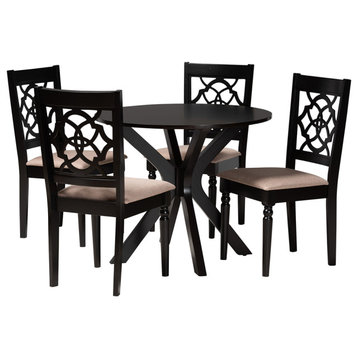 Modern Beige Fabric and Espresso Brown Finished Wood 5-Piece Dining Set